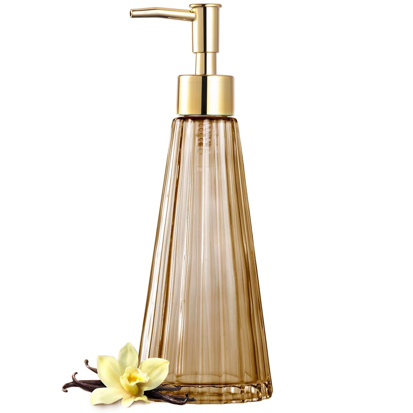 Vintage Glass Soap Dispenser | Amber Gold Pump for Bathroom & Kitchen