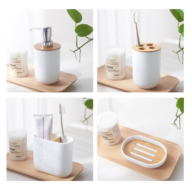 Bamboo & Wood Bathroom Toothpaste Holder and Cup Set | Eco-Friendly Organizer