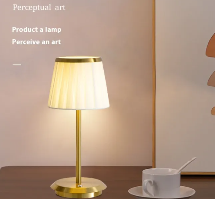 Perceptual Art Table Lamp | Minimalist Cloth Shade with Gold Base